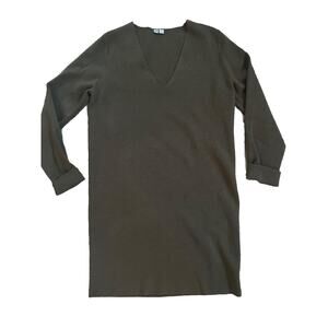 Uniqlo Brown Wool Nylon Knit Dress Women's size Small Long sleeve v neck